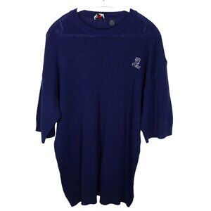 FUBU Vintage Wide Ribbed Knit Short Sleeve Sweater Size XXL Navy Blue